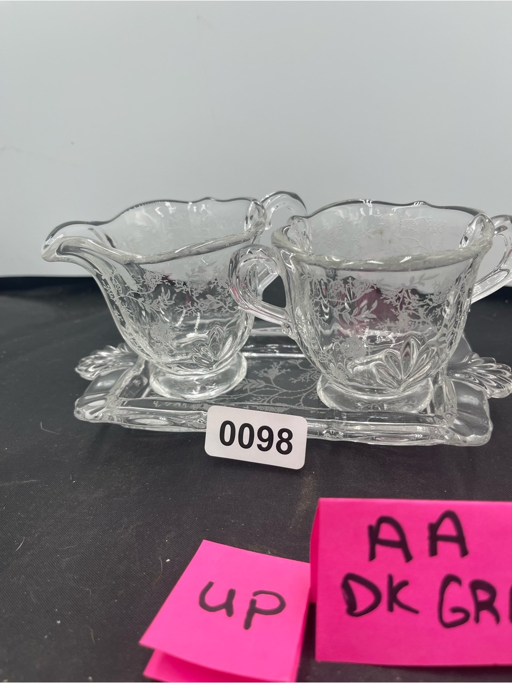 Clear Etched Glass Creamer and Sugar Set - Elegant Clear
